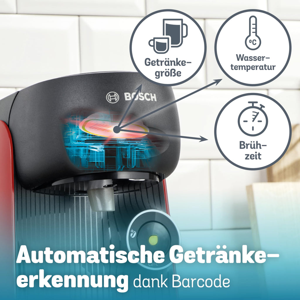 Tassimo Finesse TAS163E – Kapselmaschine mit IntensityBoost, über 70 Getränke, 1400W, Rot/Schwarz – Premium Uswahl