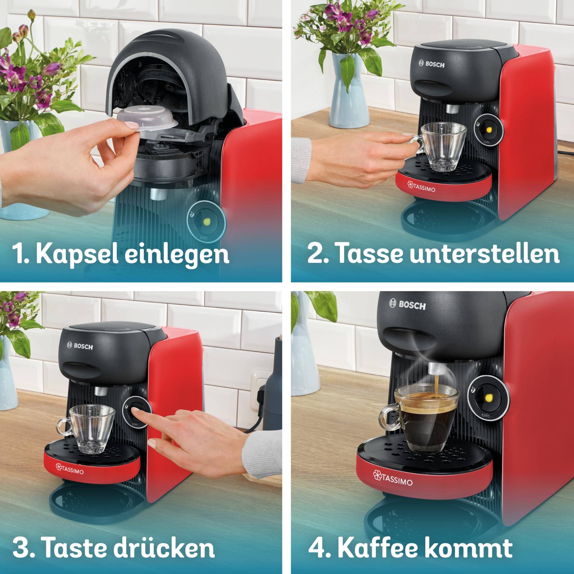 Tassimo Finesse TAS163E – Kapselmaschine mit IntensityBoost, über 70 Getränke, 1400W, Rot/Schwarz – Premium Uswahl