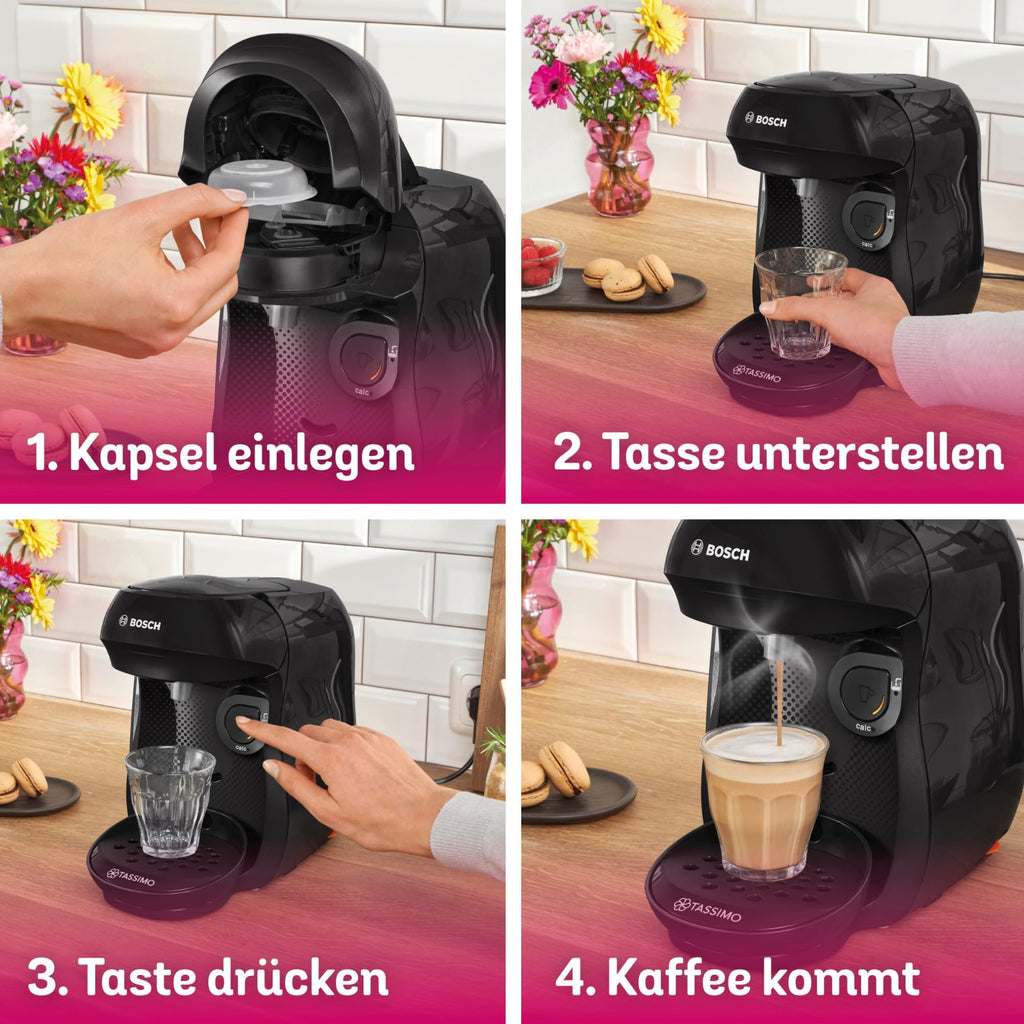 Tassimo Happy TAS1002 – Kapselmaschine, über 70 Getränke, INTELLIBREW™, 1400W, Schwarz – Premium Uswahl